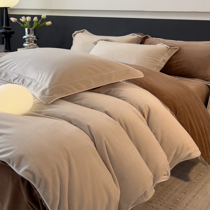 91家纺网 家纺一手货源 找家纺 席世家 2025新款婴儿绒简约款四件套 可可棕