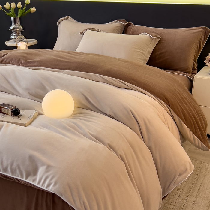 91家纺网 家纺一手货源 找家纺 席世家 2025新款婴儿绒简约款四件套 可可棕