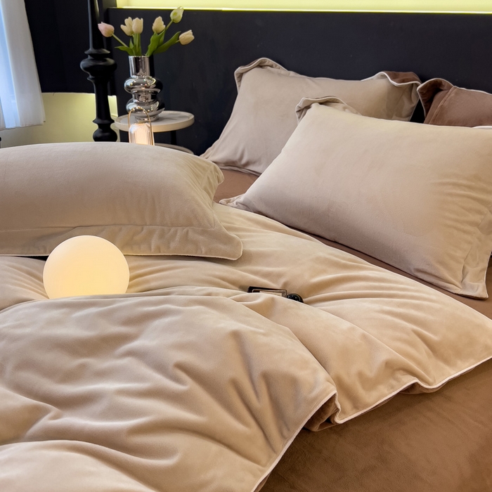 91家纺网 家纺一手货源 找家纺 席世家 2025新款婴儿绒简约款四件套 可可棕