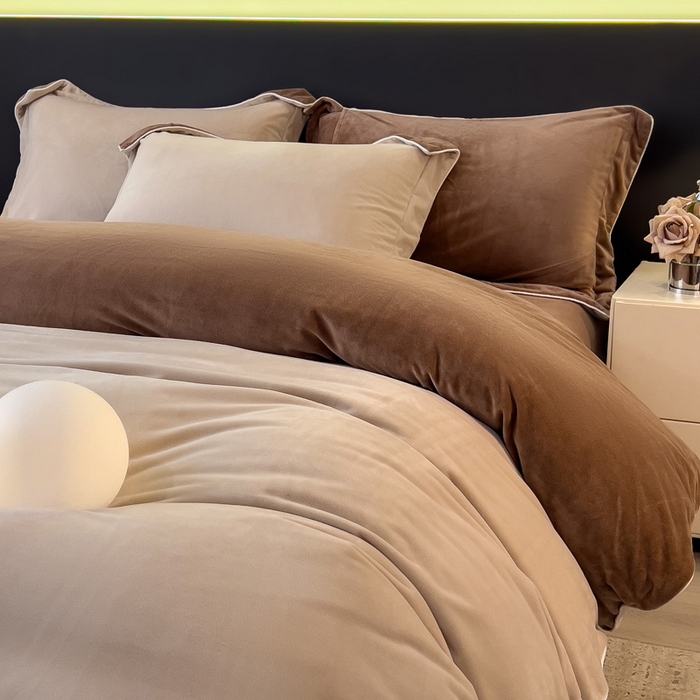 91家纺网 家纺一手货源 找家纺 席世家 2025新款婴儿绒简约款四件套 可可棕