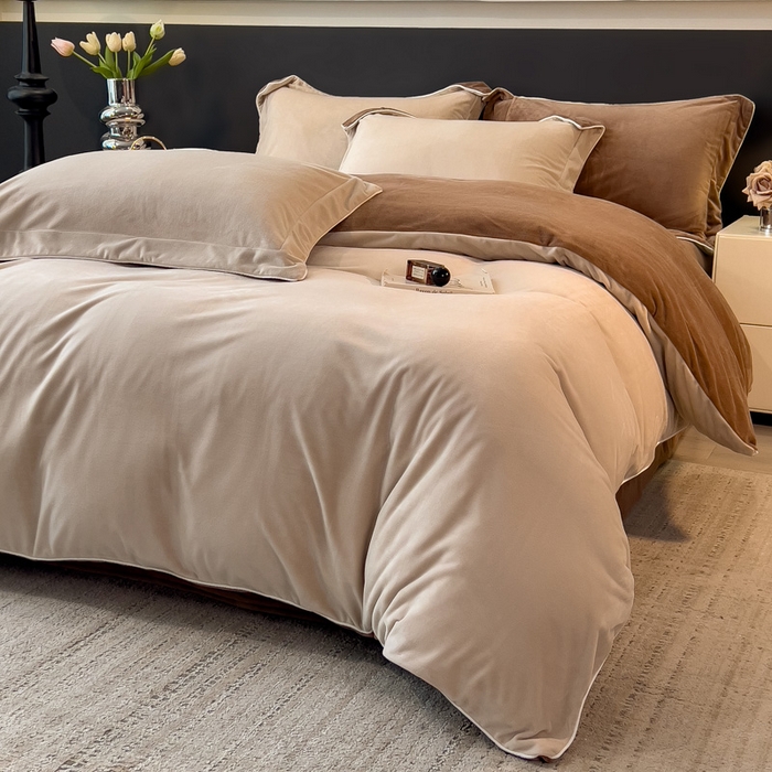 91家纺网 家纺一手货源 找家纺 席世家 2025新款婴儿绒简约款四件套 可可棕