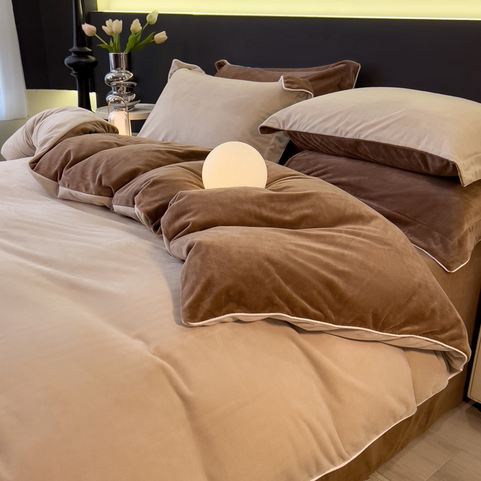 91家纺网 家纺一手货源 找家纺 席世家 2025新款婴儿绒简约款四件套 可可棕