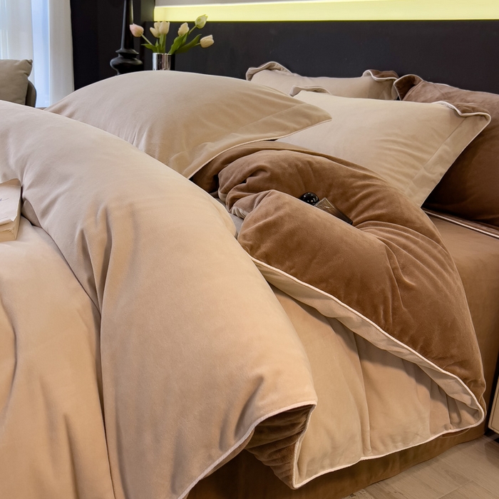 91家纺网 家纺一手货源 找家纺 席世家 2025新款婴儿绒简约款四件套 可可棕