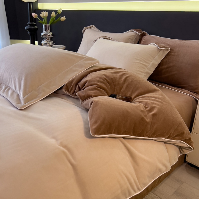 91家纺网 家纺一手货源 找家纺 席世家 2025新款婴儿绒简约款四件套 可可棕