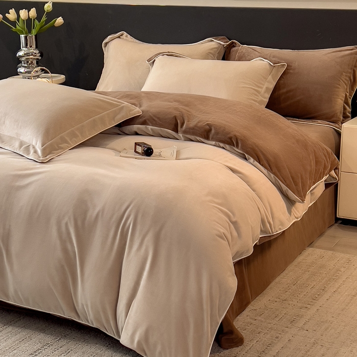 91家纺网 家纺一手货源 找家纺 席世家 2025新款婴儿绒简约款四件套 可可棕