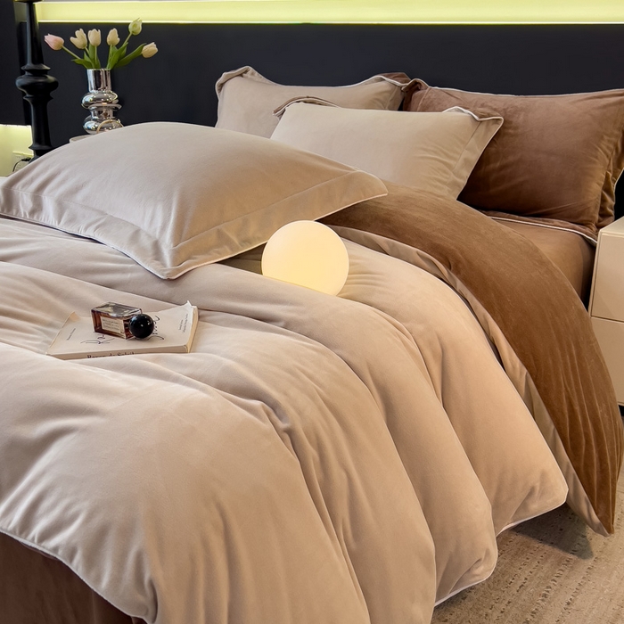 91家纺网 家纺一手货源 找家纺 席世家 2025新款婴儿绒简约款四件套 可可棕