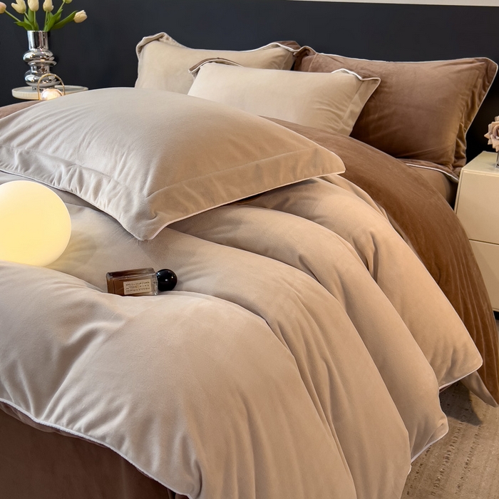 91家纺网 家纺一手货源 找家纺 席世家 2025新款婴儿绒简约款四件套 可可棕