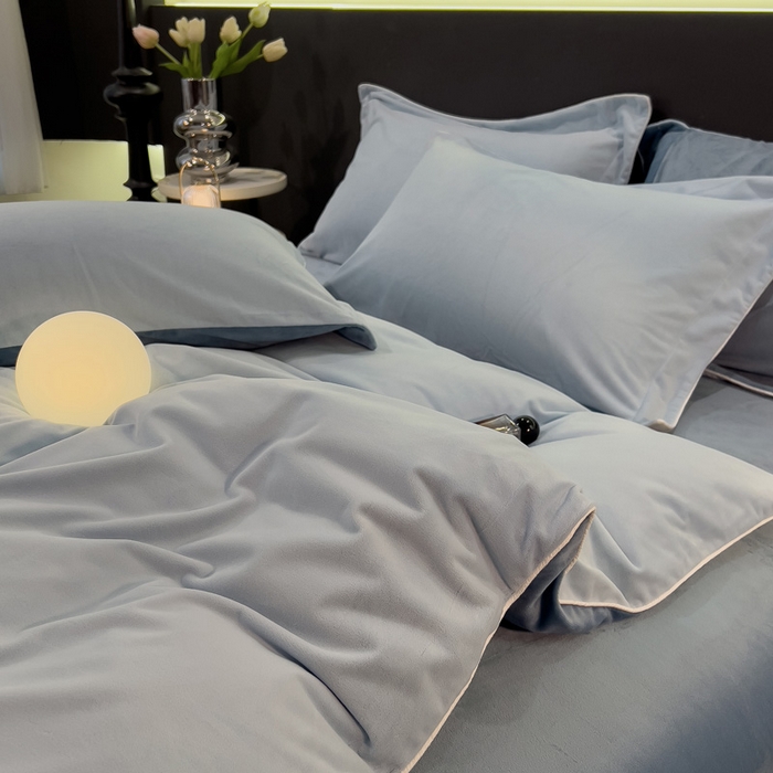 91家纺网 家纺一手货源 找家纺 席世家 2025新款婴儿绒简约款四件套 星光蓝