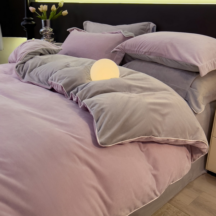 91家纺网 家纺一手货源 找家纺 席世家 2025新款婴儿绒简约款四件套 幽山紫