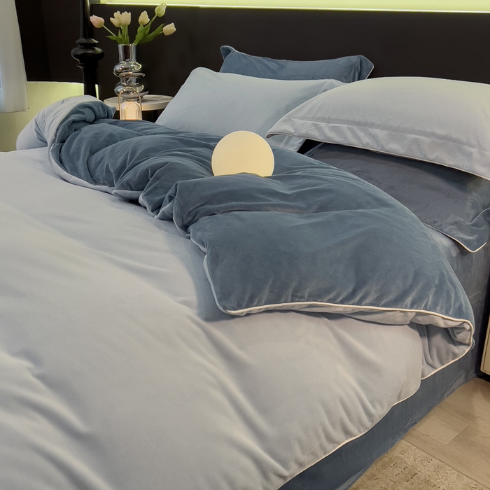 91家纺网 家纺一手货源 找家纺 席世家 2025新款婴儿绒简约款四件套 星光蓝