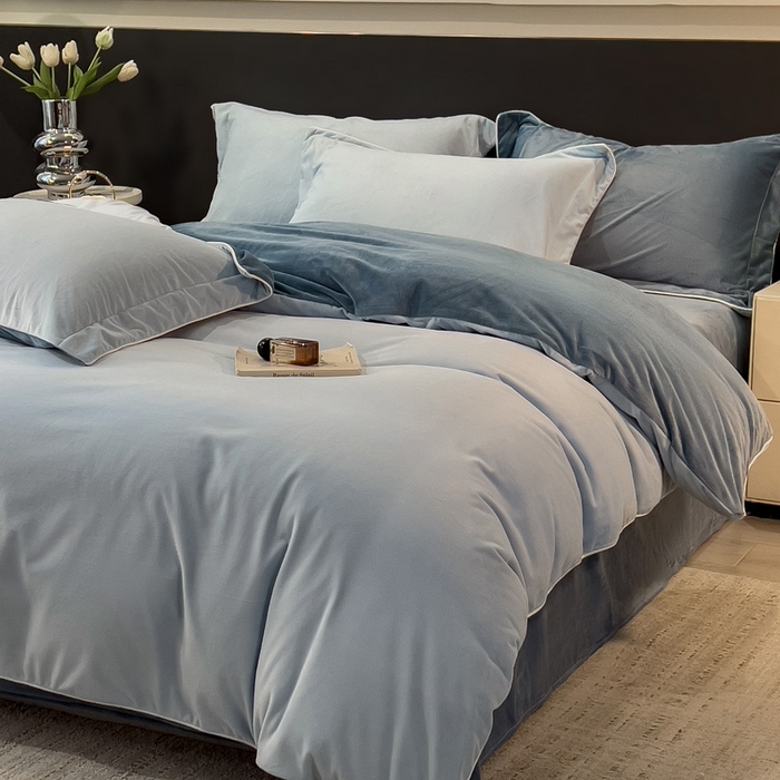 91家纺网 家纺一手货源 找家纺 席世家 2025新款婴儿绒简约款四件套 星光蓝