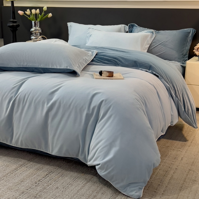 91家纺网 家纺一手货源 找家纺 席世家 2025新款婴儿绒简约款四件套 星光蓝