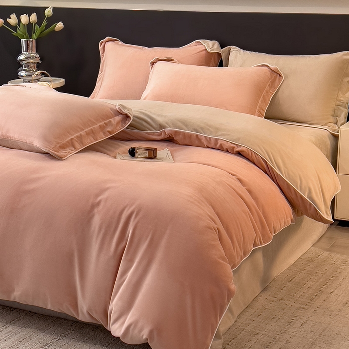 91家纺网 家纺一手货源 找家纺 席世家 2025新款婴儿绒简约款四件套 豆粉拼香槟