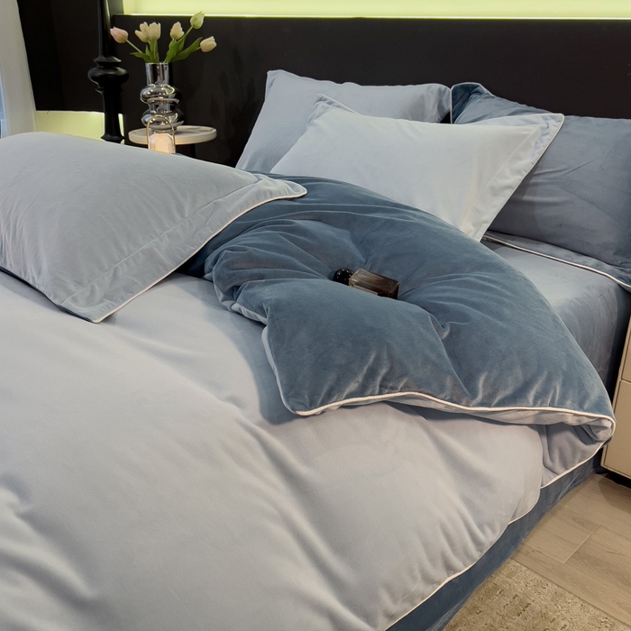 91家纺网 家纺一手货源 找家纺 席世家 2025新款婴儿绒简约款四件套 星光蓝