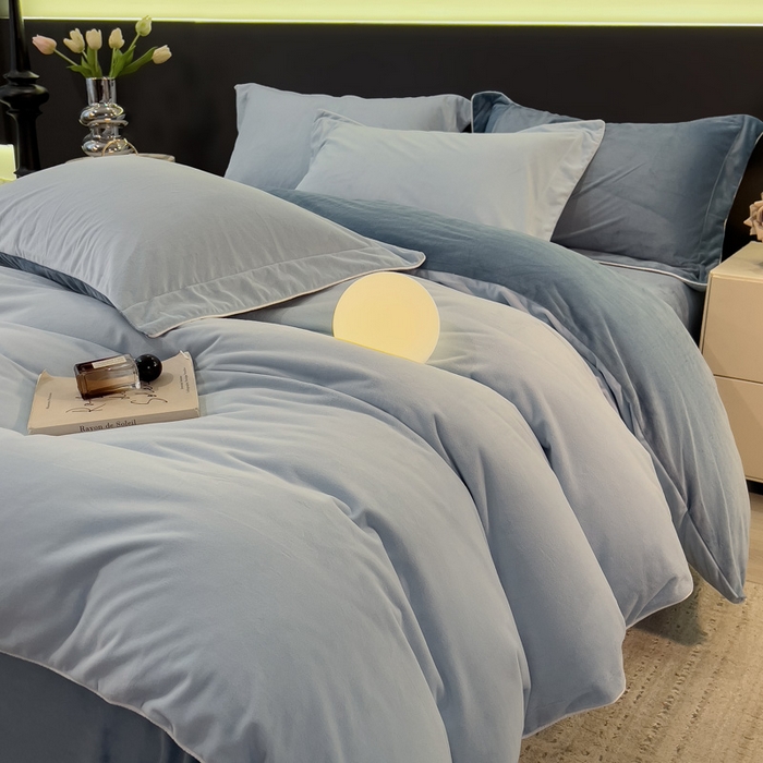 91家纺网 家纺一手货源 找家纺 席世家 2025新款婴儿绒简约款四件套 星光蓝