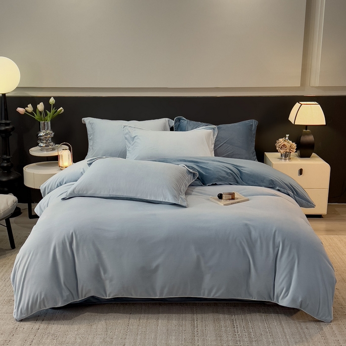 91家纺网 家纺一手货源 找家纺 席世家 2025新款婴儿绒简约款四件套 星光蓝