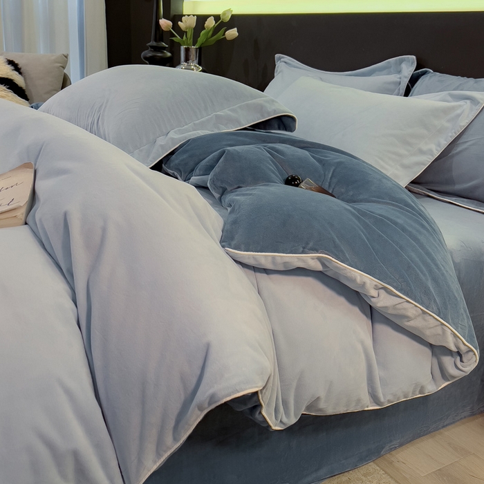 91家纺网 家纺一手货源 找家纺 席世家 2025新款婴儿绒简约款四件套 星光蓝