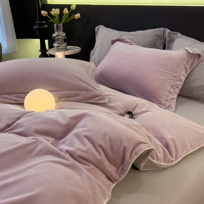 91家纺网 家纺一手货源 找家纺 席世家 2025新款婴儿绒简约款四件套 幽山紫