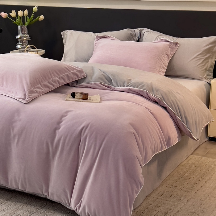 91家纺网 家纺一手货源 找家纺 席世家 2025新款婴儿绒简约款四件套 幽山紫