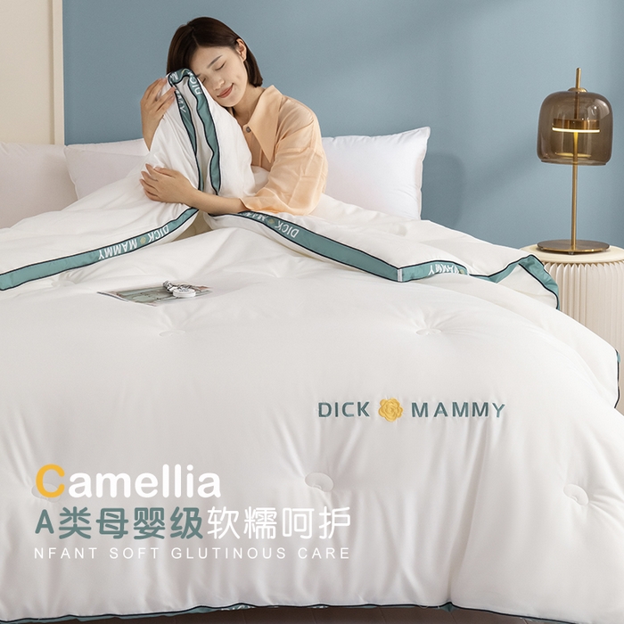 91家纺网 家纺一手货源 找家纺 美丽折家纺 2025新款大豆被冬被-山茶花系列一 山茶花-白绿色