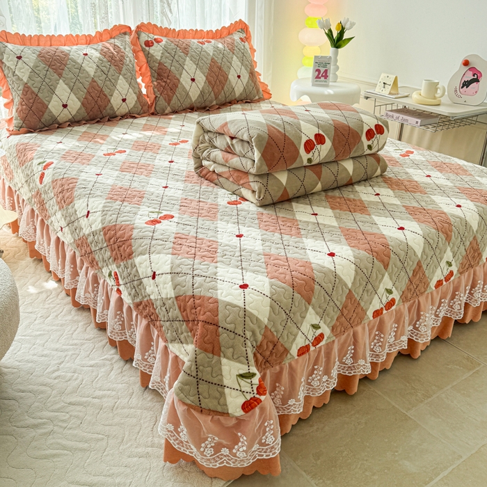 91家纺网 家纺一手货源 找家纺 浩浩家纺 2025新款舒适花边牛奶绒床盖四件套 线条