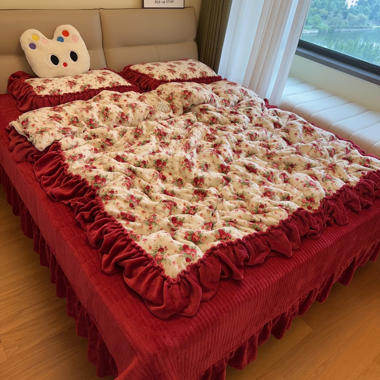 91家纺网 家纺一手货源 找家纺 赫梵茜 2025新款韩式花边定制款床盖四件套定制款 定制款梨花落