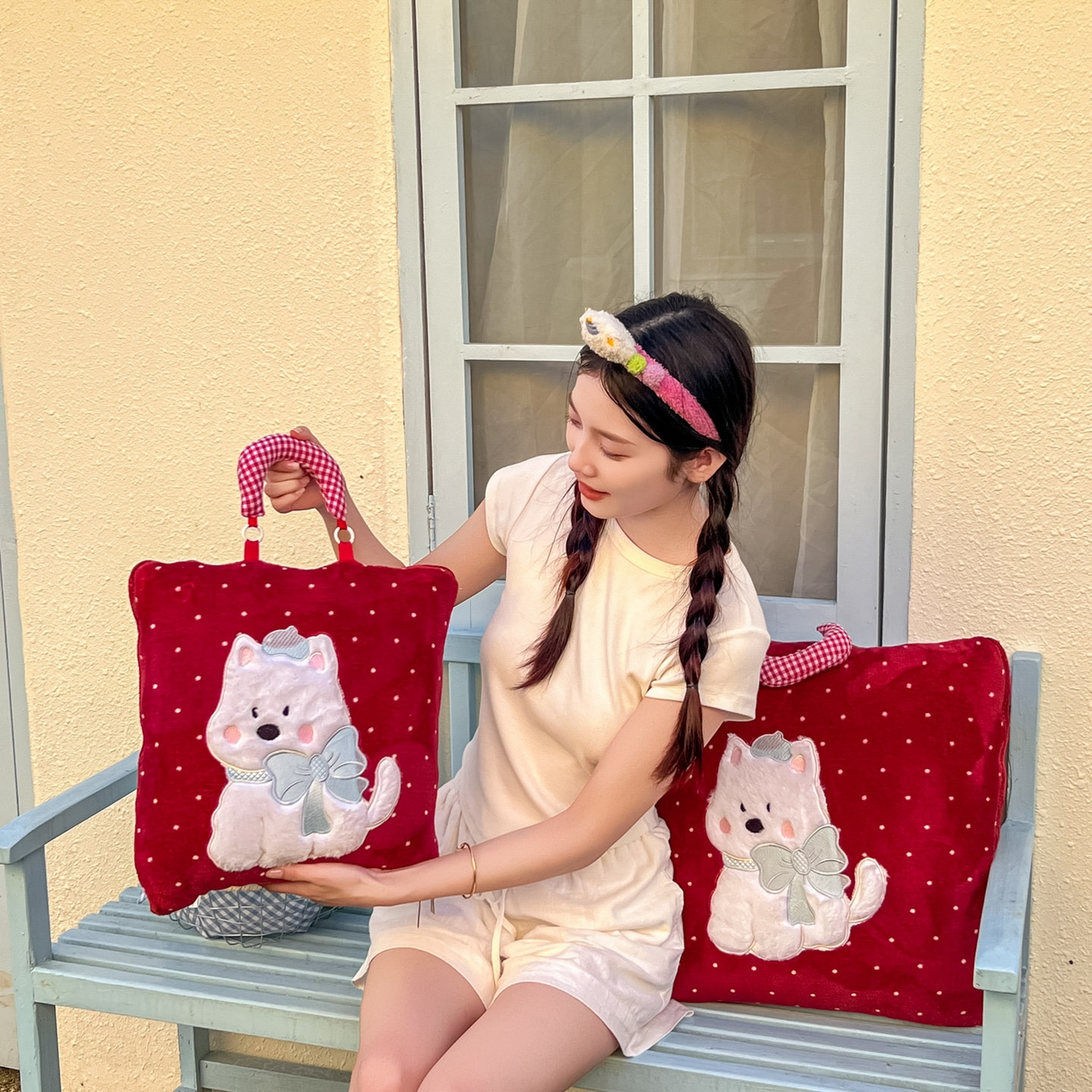 91家纺网 家纺一手货源 找家纺 （总）番茄+ 2025新款牛奶绒贴布绣西高地抱枕被