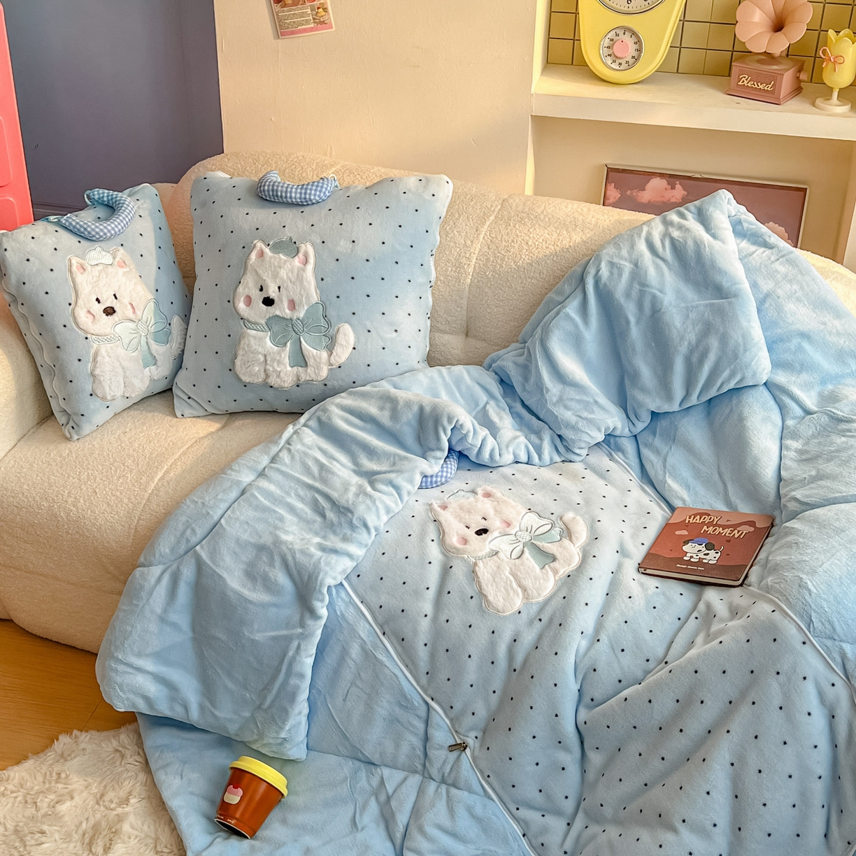 91家纺网 家纺一手货源 找家纺 （总）番茄+ 2025新款牛奶绒贴布绣西高地抱枕被