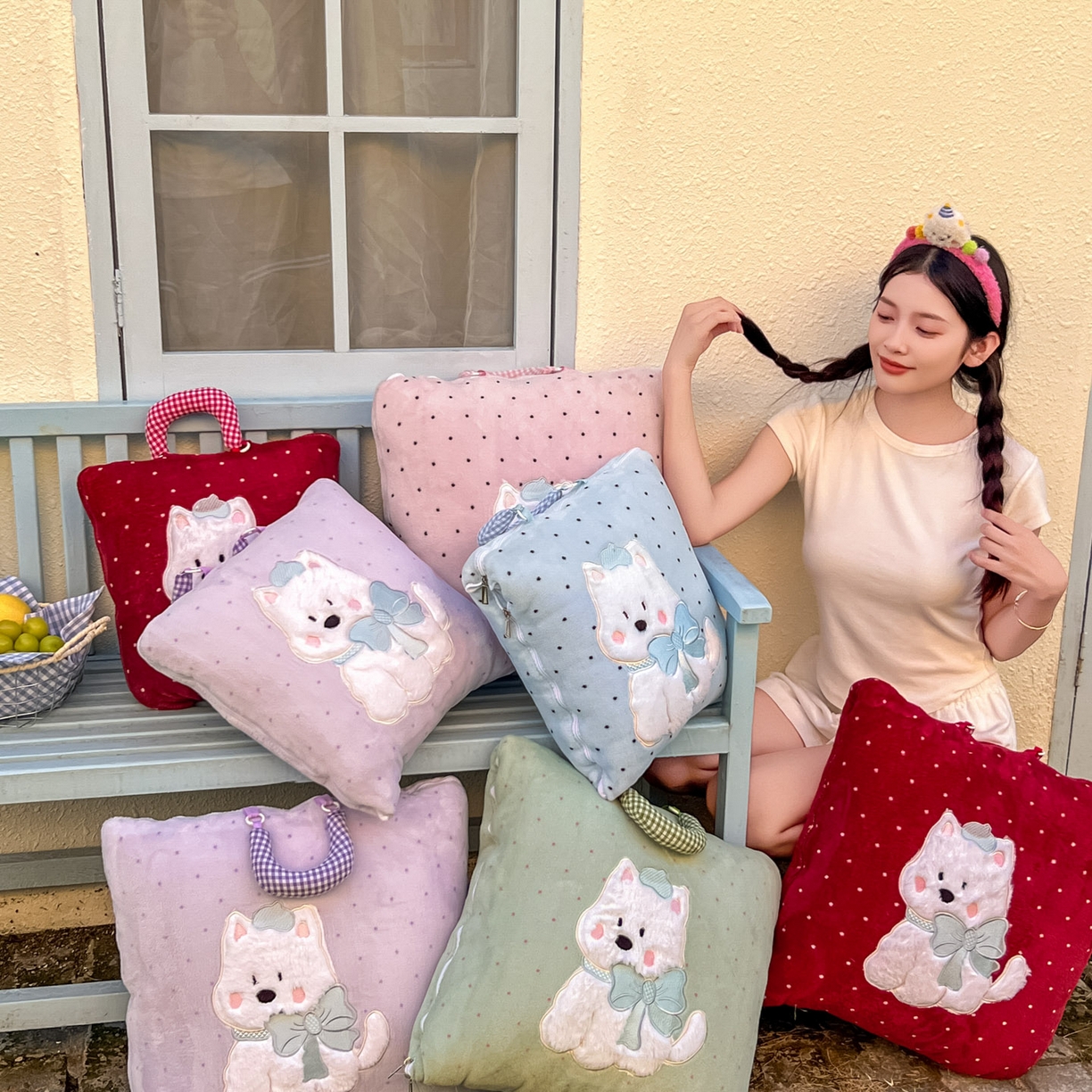 （总）番茄+ 2025新款牛奶绒贴布绣西高地抱枕被