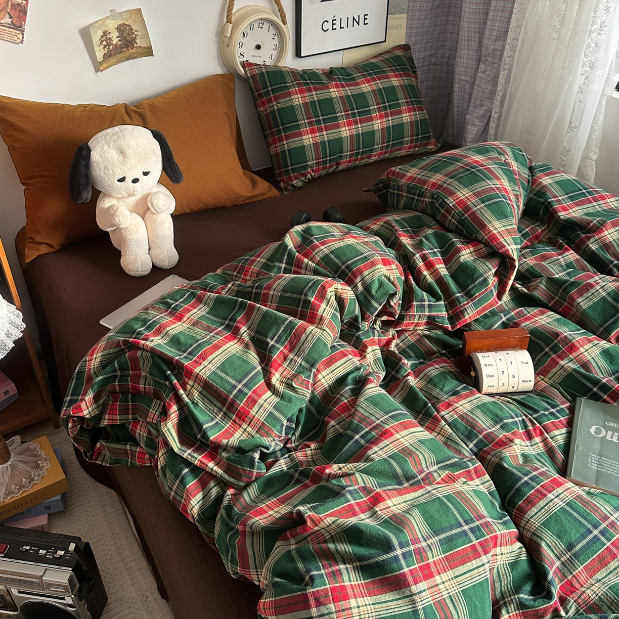 91家纺网 家纺一手货源 找家纺 （总）对白 2025新款32s全棉色织水洗棉四件套-苏格兰海岛-咖【提供买家秀】