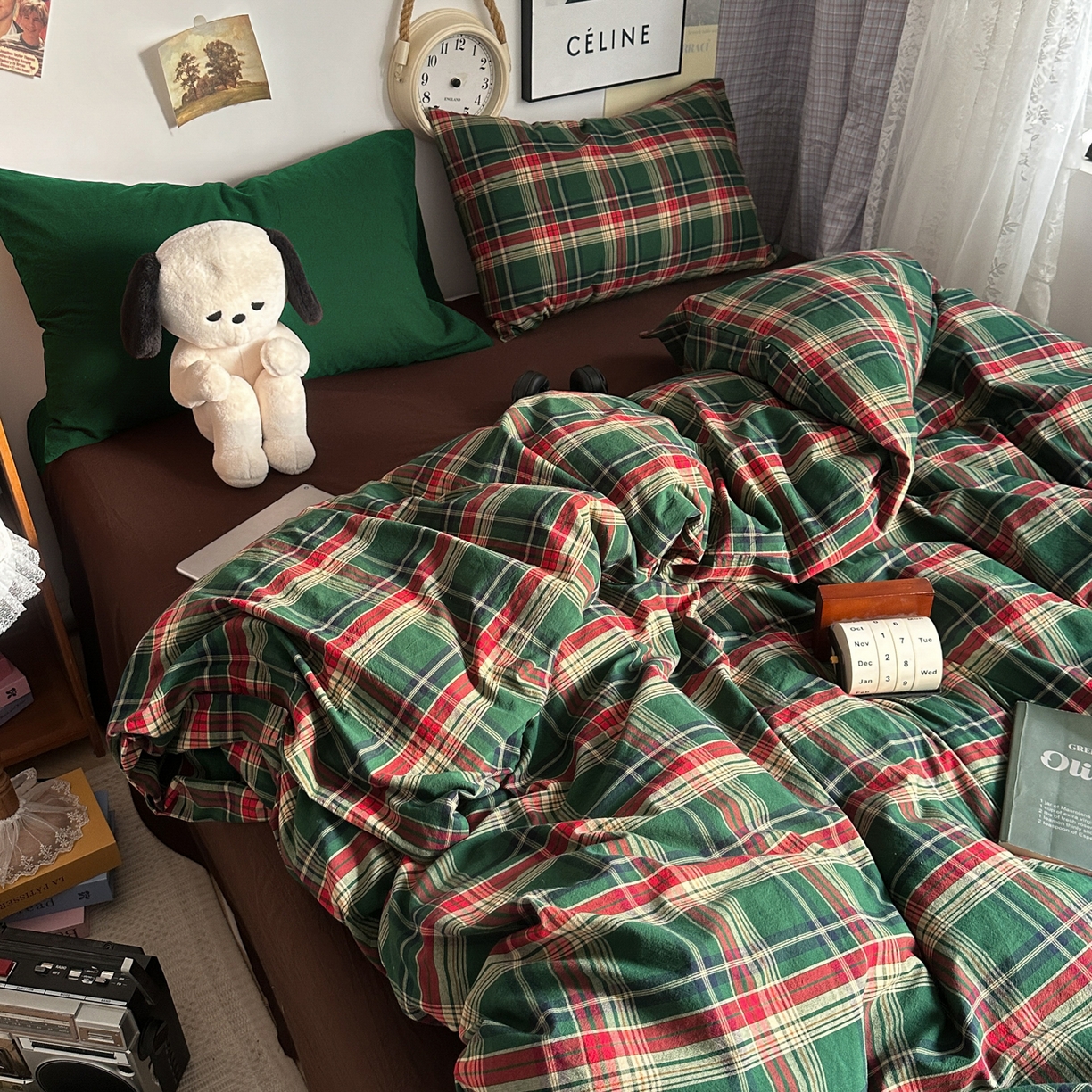 91家纺网 家纺一手货源 找家纺 （总）对白 2025新款32s全棉色织水洗棉四件套-苏格兰海岛-咖【提供买家秀】