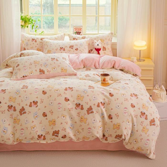 91家纺网 家纺一手货源 找家纺 （总）斯卡诺家纺 2025新款热卖小清新牛奶绒四件套双面绒被套小红书同款