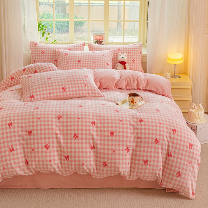 91家纺网 家纺一手货源 找家纺 （总）斯卡诺家纺 2025新款热卖小清新牛奶绒四件套双面绒被套小红书同款