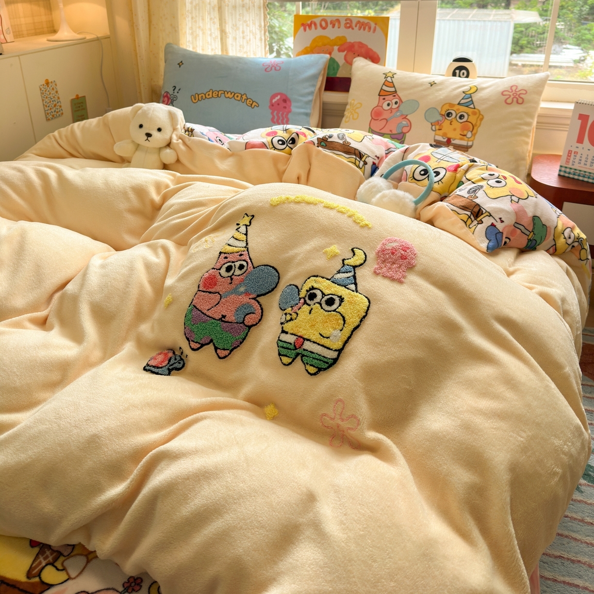 91家纺网 家纺一手货源 找家纺 （总）乐童家纺 2025新款小清新牛奶绒毛巾绣四件套-第二波