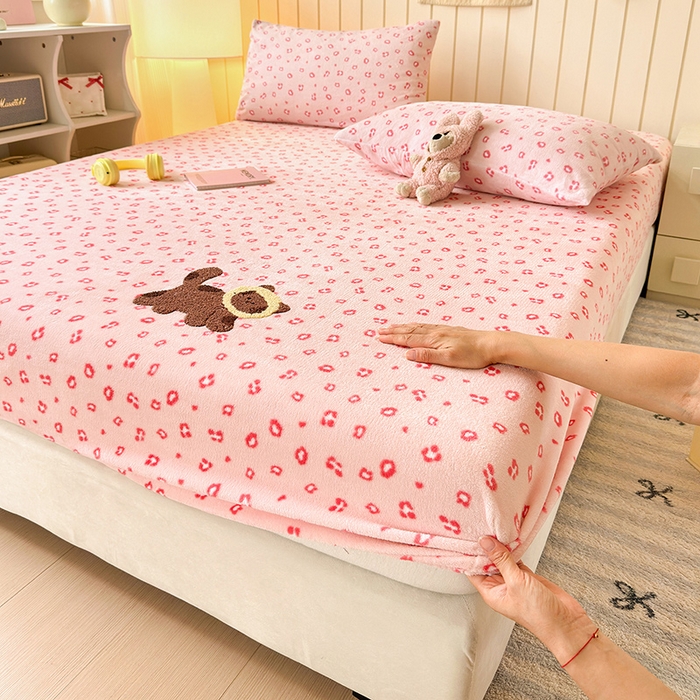 91家纺网 家纺一手货源 找家纺 （总）云尚床笠 2025新款亲肤舒适毛巾绣牛奶绒加厚单床笠单品床笠单件床笠-卡通猫