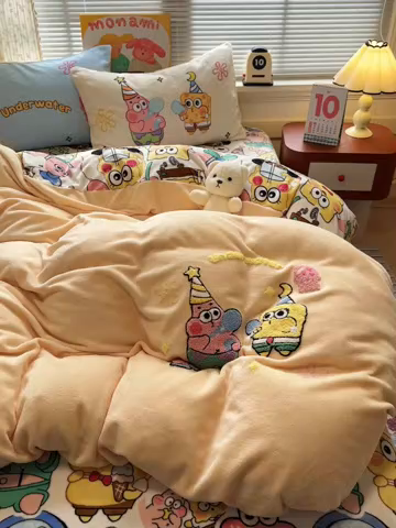 91家纺网 家纺一手货源 找家纺 （总）乐童家纺 2025新款小清新牛奶绒毛巾绣四件套-第二波