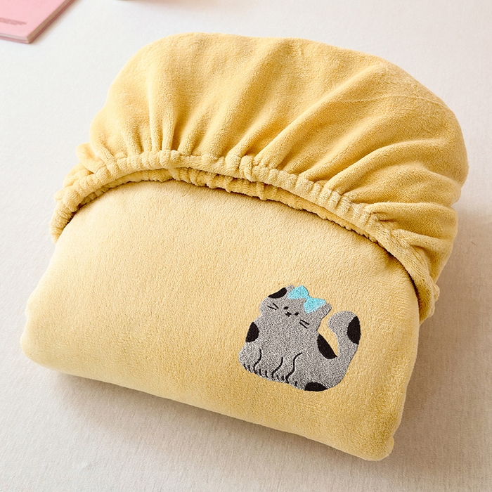 91家纺网 家纺一手货源 找家纺 云尚床笠 2026新款亲肤舒适毛巾绣牛奶绒加厚单床笠单品床笠单件床笠-卡通猫 卡通猫-鹅绒黄