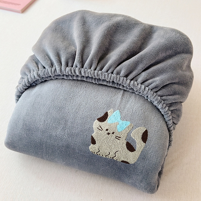 91家纺网 家纺一手货源 找家纺 云尚床笠 2026新款亲肤舒适毛巾绣牛奶绒加厚单床笠单品床笠单件床笠-卡通猫 卡通猫-高级灰