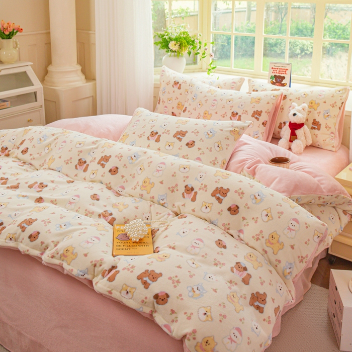 91家纺网 家纺一手货源 找家纺 斯卡诺家纺 2025新款热卖小清新牛奶绒四件套双面绒被套小红书同款 高西地