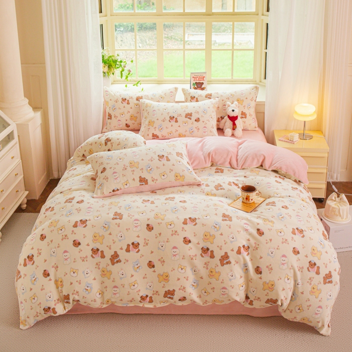 91家纺网 家纺一手货源 找家纺 斯卡诺家纺 2025新款热卖小清新牛奶绒四件套双面绒被套小红书同款 高西地