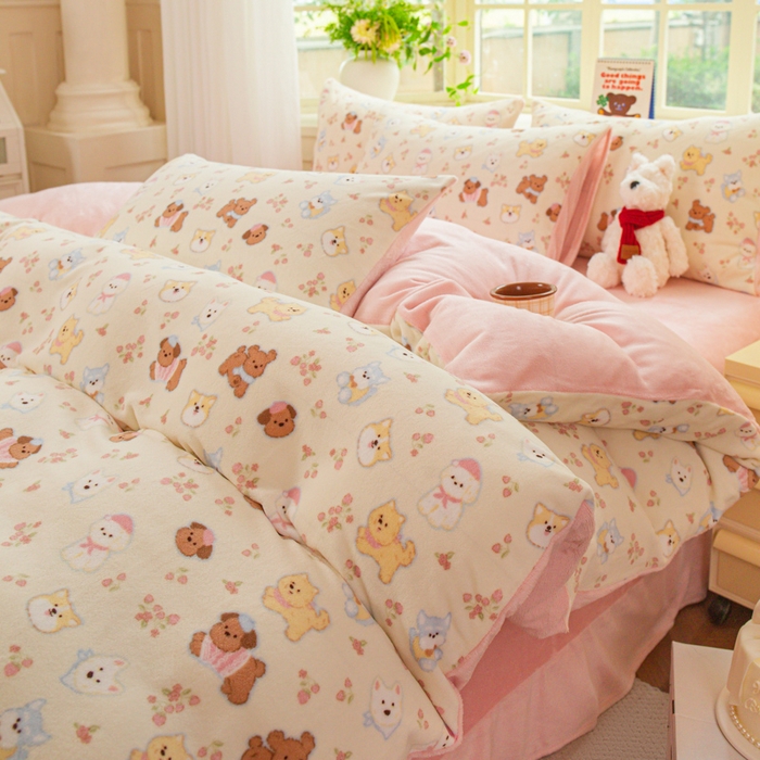 91家纺网 家纺一手货源 找家纺 斯卡诺家纺 2025新款热卖小清新牛奶绒四件套双面绒被套小红书同款 高西地