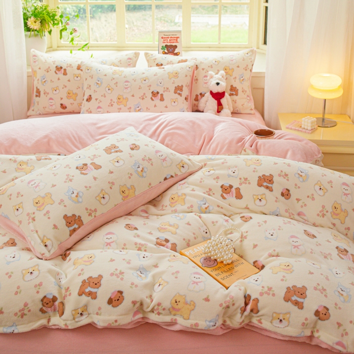 91家纺网 家纺一手货源 找家纺 斯卡诺家纺 2025新款热卖小清新牛奶绒四件套双面绒被套小红书同款 高西地