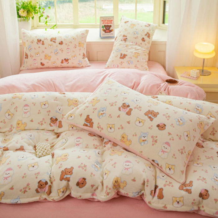 91家纺网 家纺一手货源 找家纺 斯卡诺家纺 2025新款热卖小清新牛奶绒四件套双面绒被套小红书同款 高西地