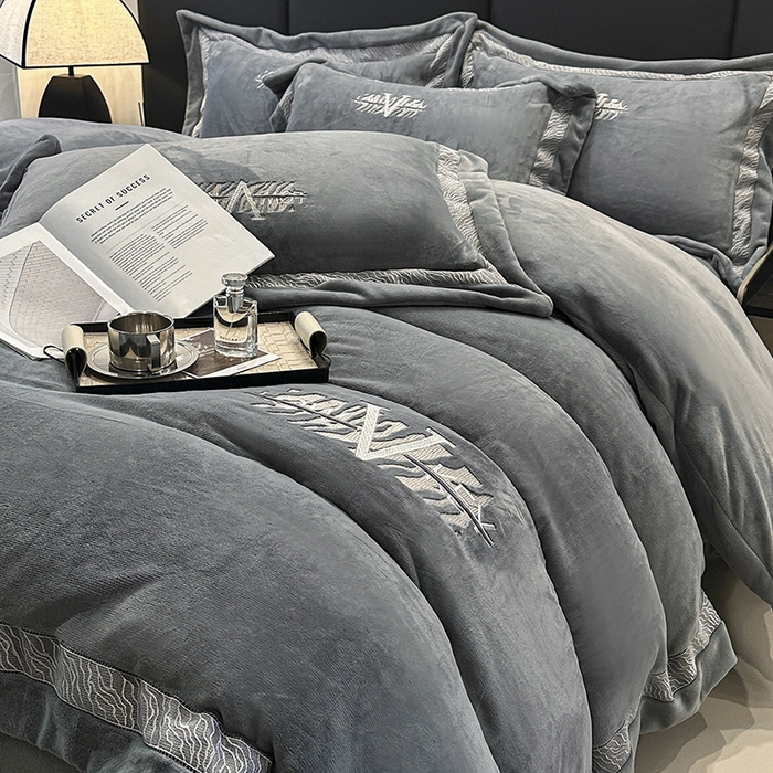 眠博士 2025新款A类230g全消光牛奶绒绣花四件套-威登 威登-深灰