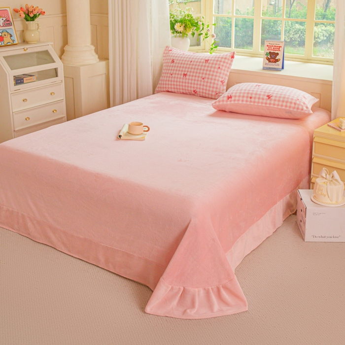 91家纺网 家纺一手货源 找家纺 斯卡诺家纺 2025新款热卖小清新牛奶绒四件套双面绒被套小红书同款 洁美-粉