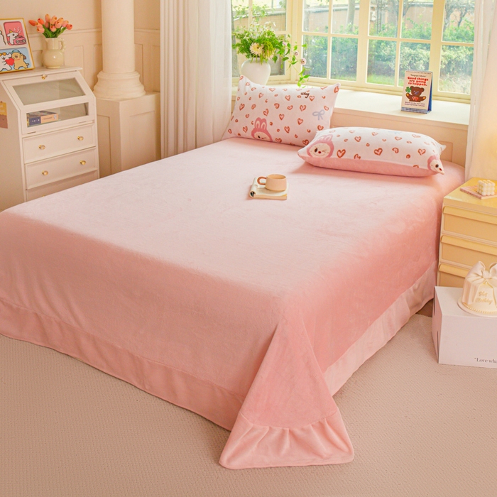 91家纺网 家纺一手货源 找家纺 斯卡诺家纺 2025新款热卖小清新牛奶绒四件套双面绒被套小红书同款 熊布布-粉