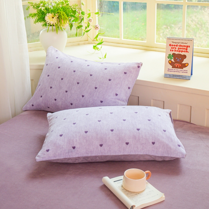 91家纺网 家纺一手货源 找家纺 斯卡诺家纺 2025新款热卖小清新牛奶绒四件套双面绒被套小红书同款 紫爱心