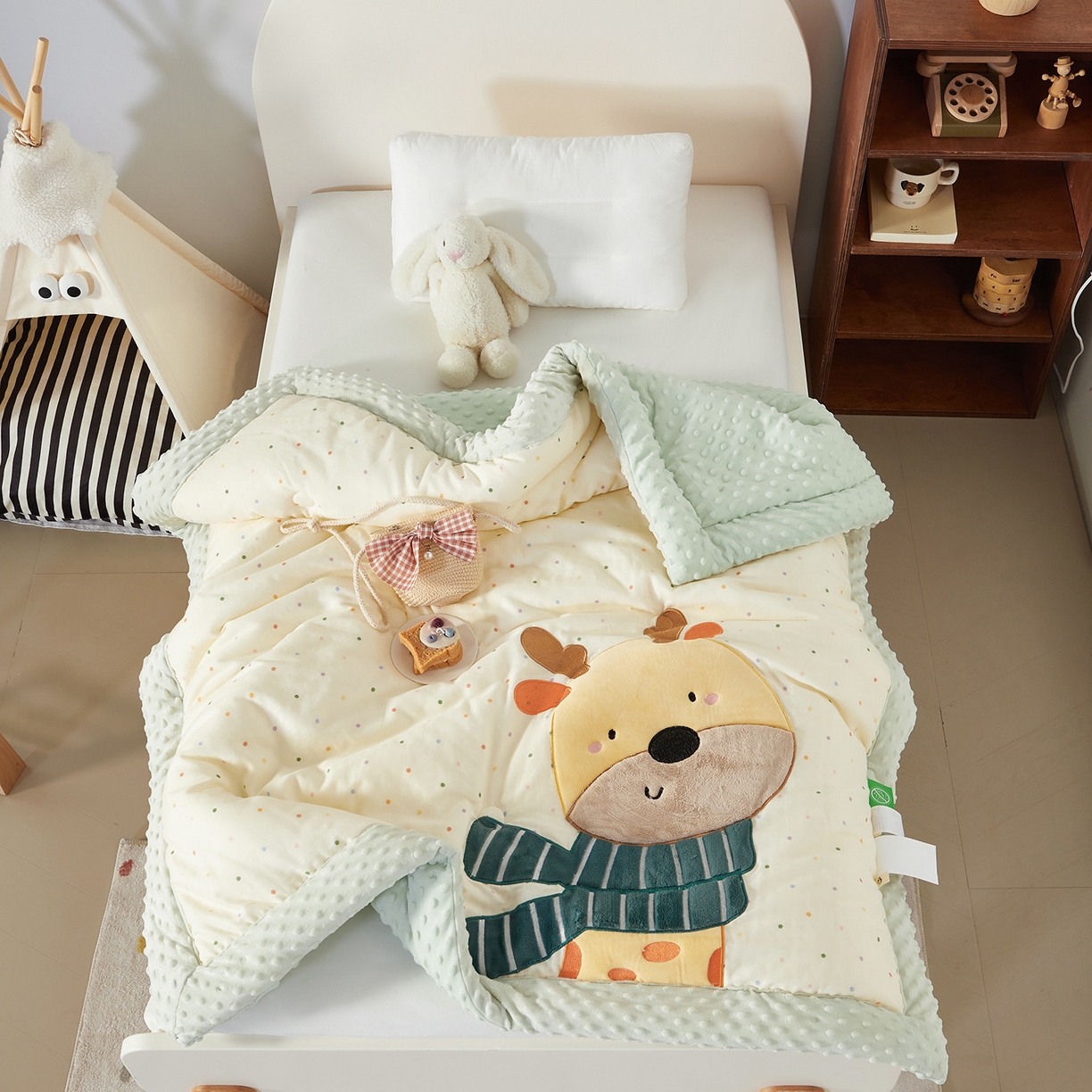 荷马之梦 2025新款纯棉双层纱贴布绣卡通儿童被芯春秋被冬被被子被芯-围住可爱系列 围巾小鹿