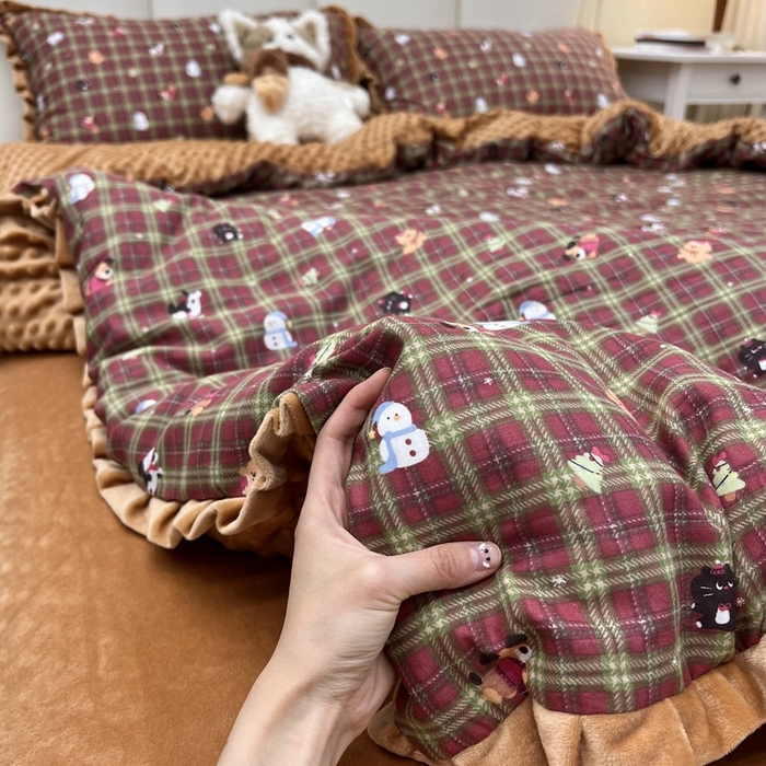 91家纺网 家纺一手货源 找家纺 荣轩家居 2025新款秋冬必备新品棉加绒宝宝绒工艺款四件套（铺床版） 玛奇朵