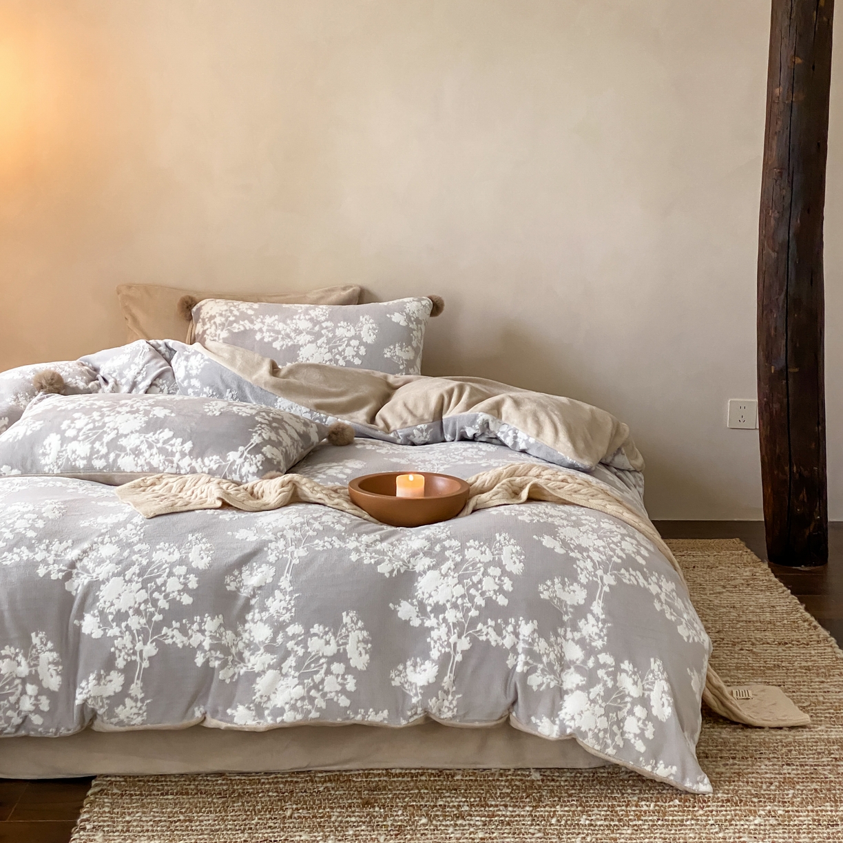 91家纺网 家纺一手货源 找家纺 玉宇阁家居 2025新款双色提花雕花牛奶绒四件套 毛球款星星落秋 星星落秋-琥珀卷